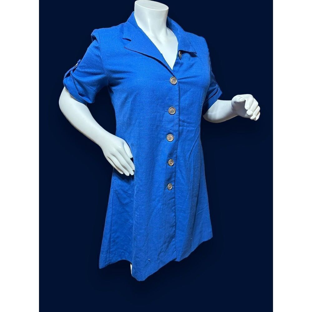 80s Vintage Chelsea Jones Collection Blue Dress size 14P Made in USA
